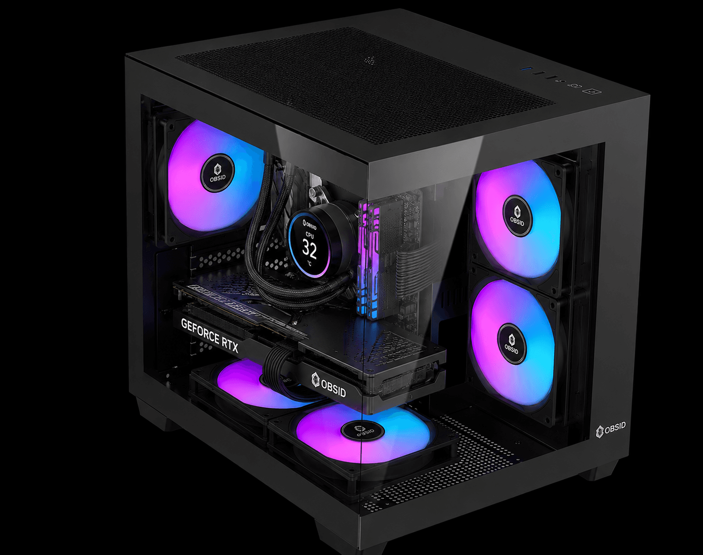 Gabinete OBSID VOID PRO com refrigeração líquida e ventoinhas ARGB